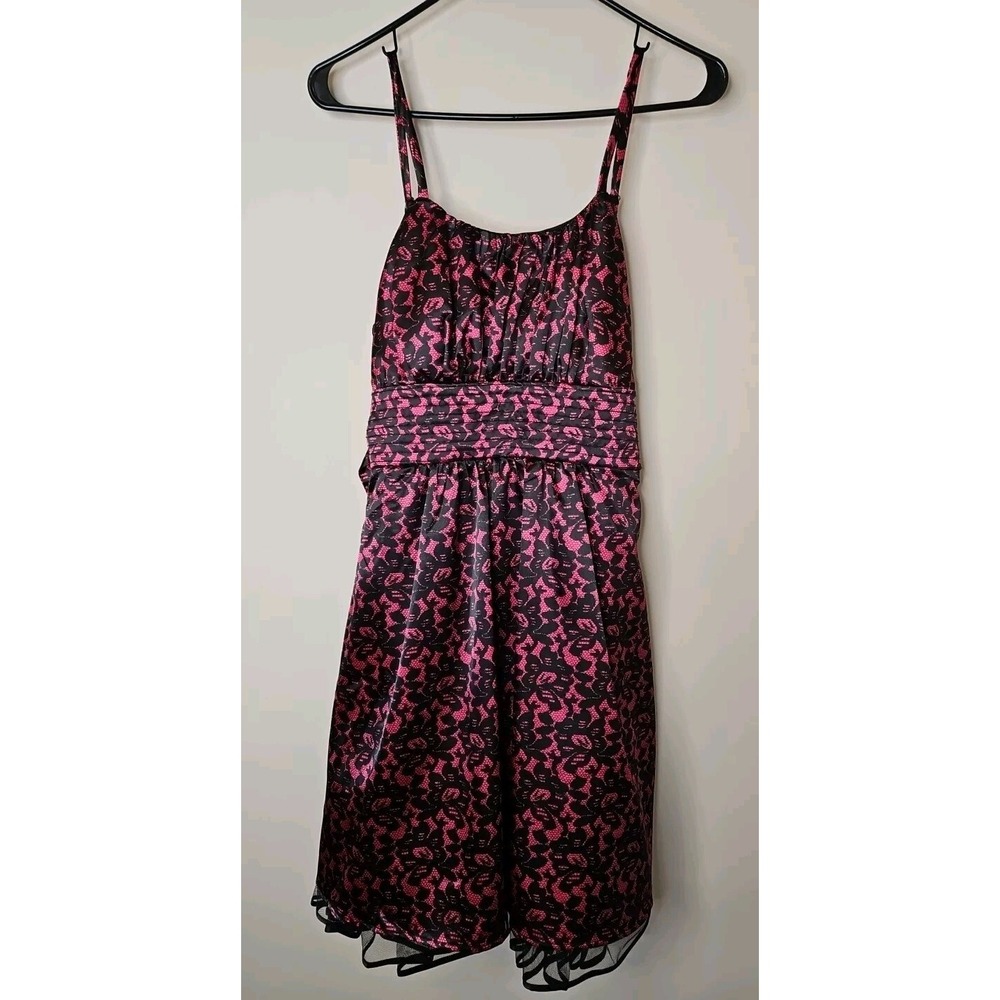 Fashion Bug Dress 8 Pink Black Floral Satin Tulle Babydol Y2K Whimsigoth Fairy